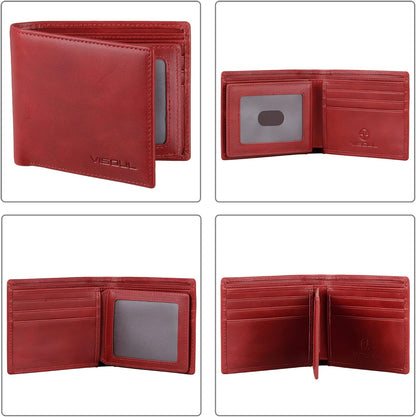 VISOUL Leather Mens Bifold RFID Blocking Wallet with 2 ID Windows, Leather Wallet for Men (Leather, Burgundy)