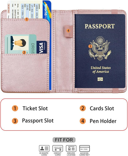Melsbrinna Premium Leather Passport Holder Covers Case, Waterproof Rfid Blocking Travel Wallet Passport Holder with Pen Holder, Cute Passport Book for Women/Men