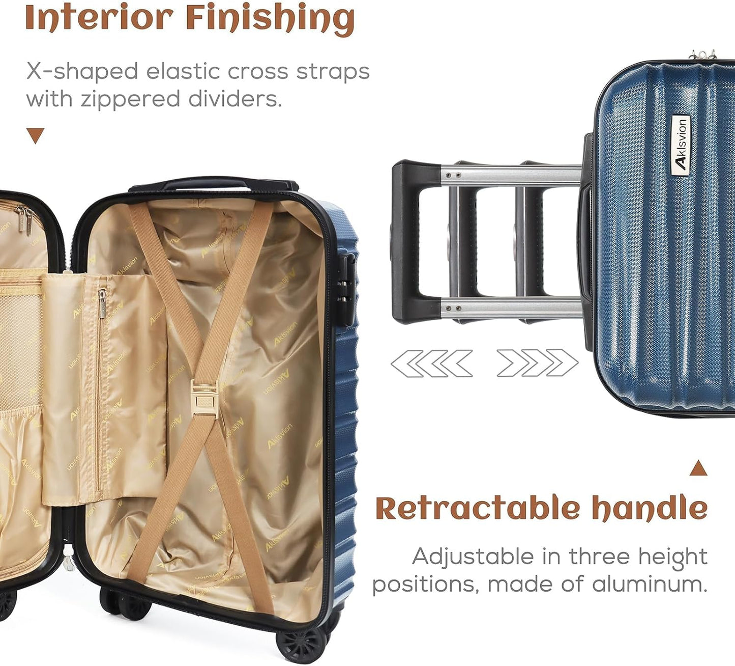 Carry on luggage 20 In suitcase with Spinner Wheels ABS & PC Hardside Luggage(Navy)