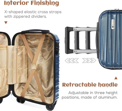 Carry on luggage 20 In suitcase with Spinner Wheels ABS & PC Hardside Luggage(Navy)