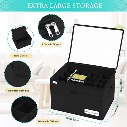 Luvhomee Shoe Storage Organizer, Fits 16 Pairs, Large Shoe Organizer Box for Closet, Clear Foldable Shoes Containers w/Bottom Support, Space Saving Shoe Cubby Storage Boxes w/Reinforced Handles, Black