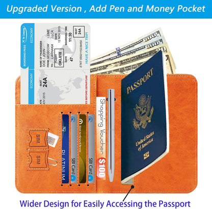 Passport Holder Cover Wallet Travel Essentials RFID Blocking Leather Card Case International Must Haves Travel Accessories for Women Men(113#Claybank)