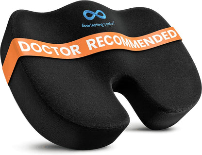 Everlasting Comfort Doctor Recommended Memory Foam Seat Cushion for Office Chairs & Car Seat - Ergonomic Office Desk Accessories for Tailbone Pain Relief, Sciatica & Back Support