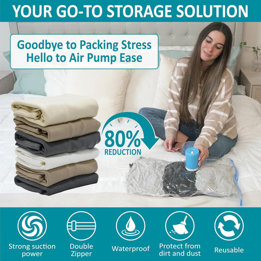 Cozy Essential 26 Pack Vacuum Storage Bags with Portable Electric Pump, Vacuum Seal Space Saver Bags for Clothing, Pillows, Blanket, Bedding, Comforters