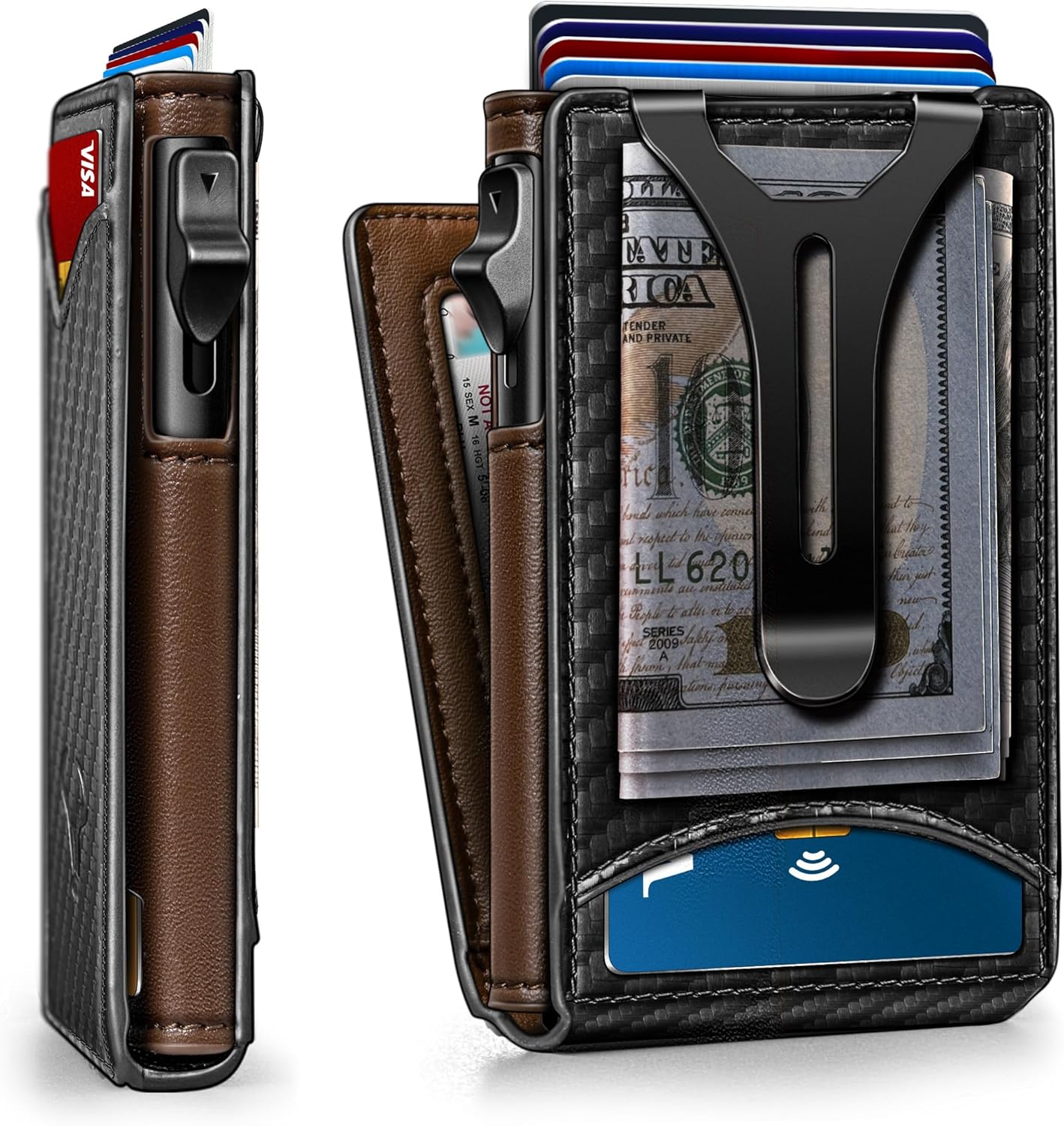 BULLIANT Men Wallet,Money Clip Wallet Slim For Gift Men 9Cards-Metal Credit Card Case in Magnetic Leather Flip