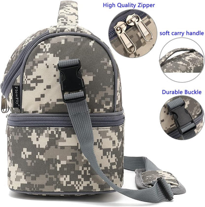 FlowFly Kids Double Decker Cooler Insulated Lunch Bag Large Tote for Boys, Girls, Men, Women, With Adjustable Strap, Digital Camo