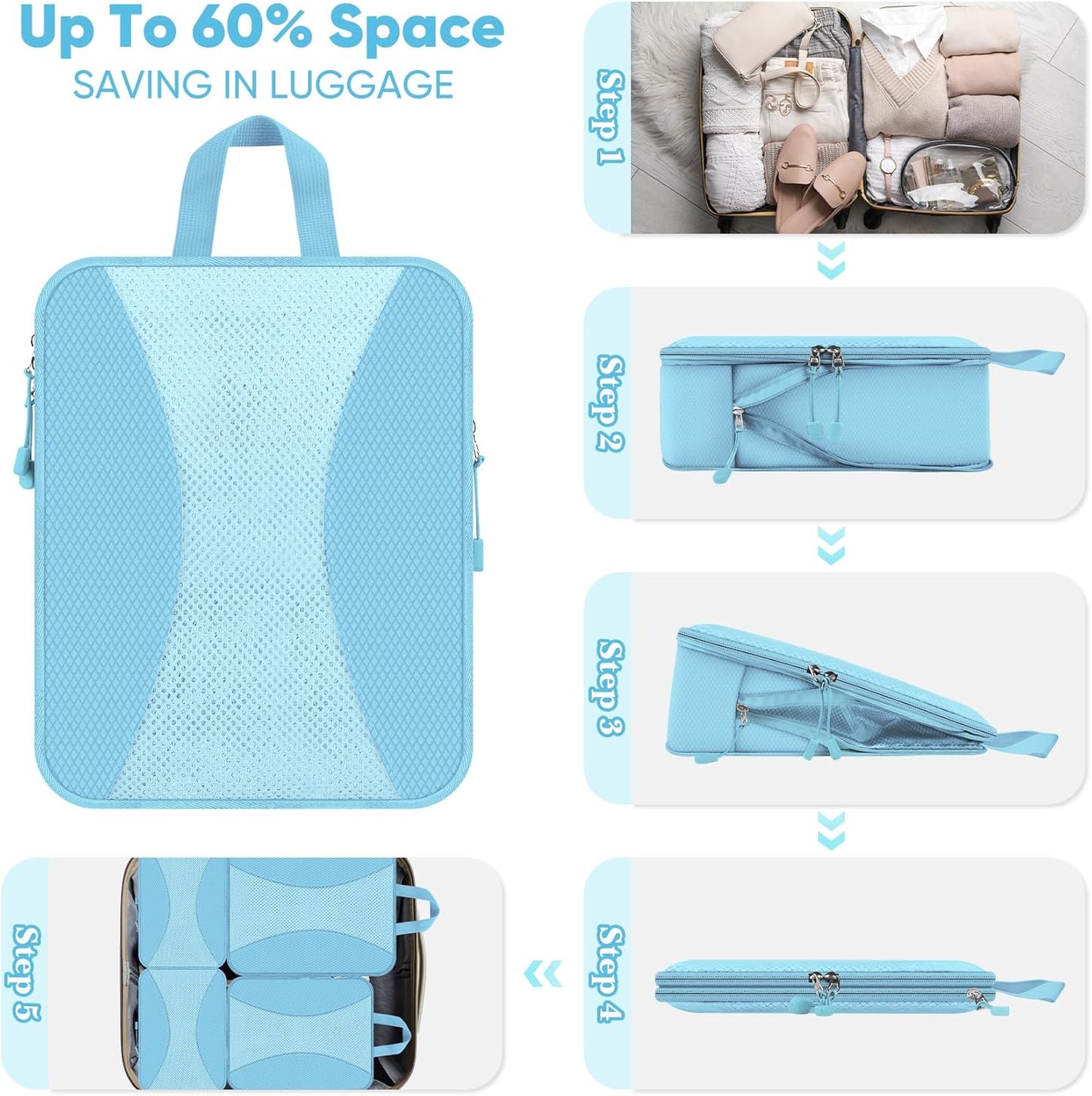 8 Set Compression Packing Cubes for Travel, Packing Cubes Compression Travel Accessories Expandable Packing Organizers for Carry on Luggage Suitcase (Gray)