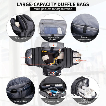 WITZMAN Duffle Bag for Men Nylon Large Gym Weekender Bag with Shoe Compartment Expandable Carry on Overnight Bag(B695 Silvery Grey)