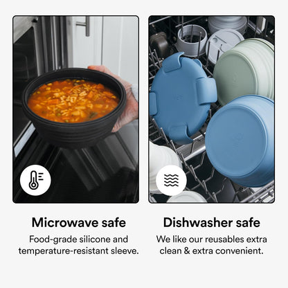 STOJO Collapsible Bowl 5 Set - Translucent Steel, 36oz - Reusable Silicone Bowl for Hot and Cold Food - Perfect for Travel, Meal Prep, To-Go Lunch, Camping & Hiking - Microwave & Dishwasher Safe
