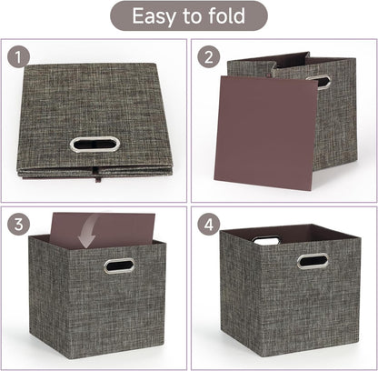 Posprica Storage Basket Bins,13×13 Foldable Storage Boxes Containers for Closet Organizer Shelf Cabinet Bookcase,Thick Fabric Drawer with Shimmer,4pcs,Brown