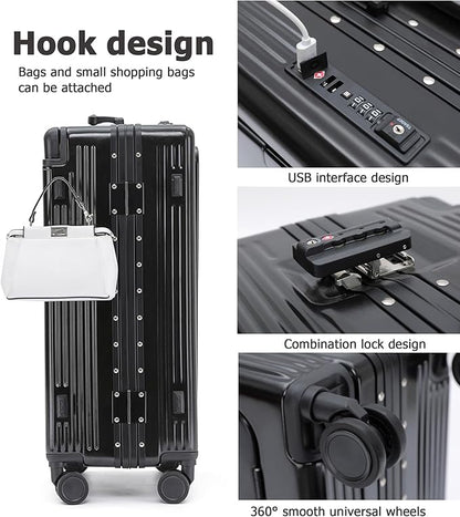 feilario 20" Aluminium Frame Hardside PC Carry on Luggage - Wide Handle Double Spinner Wheels Suitcase with TSA lock