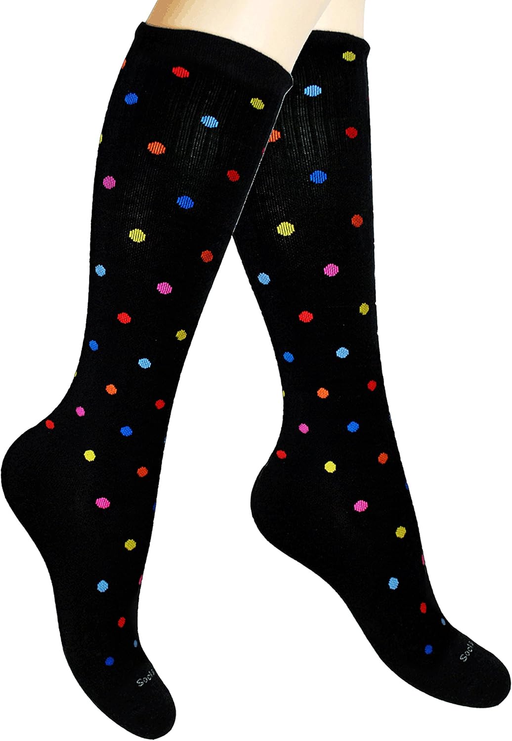 Cotton Compression Socks for Women & Men. 15-20 mmHg Support Knee-High Color Dots S/M