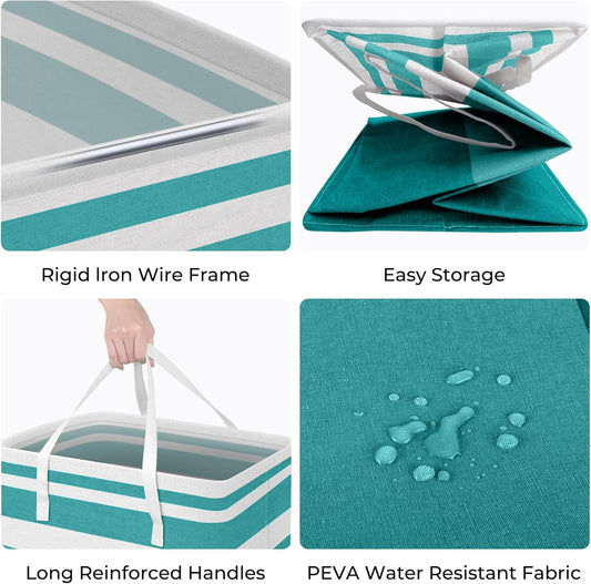 HomeHacks 2-Pack Large Laundry Basket, Waterproof, Freestanding Laundry Hamper, Collapsible Tall Clothes Hamper with Extended Handles for Clothes Toys in the Dorm and Family (Green, 88L)