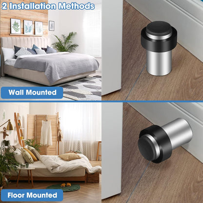 Chumia 10 Pcs Door Stopper Mounted Floor Stops Stainless Steel Cylindrical Stopper Modern Decorative Rubber Bumper Stops Holder Wall Protector for Bottom or Top of Door (Silver)