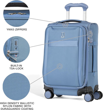 Travelpro VersaPack+ Lightweight Softside Expandable Carry on Luggage, 8 Spinner Suitcase, TSA Lock, Men and Women, Compact Carry On 20-Inch, Elemental Blue