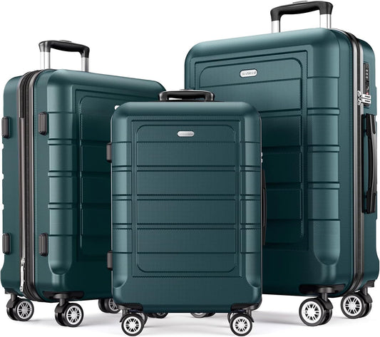 SHOWKOO Luggage Sets Expandable Suitcase Double Wheels TSA Lock (ArmyGreen)