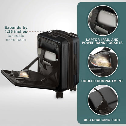 Luggage Sets 3 Piece, 22 Inch Carry on Luggage and 24 Inch Suitcases with Wheels Spinner, Durable Hard Shell Suitcase Set, Expandable Travel Suitcase, Black