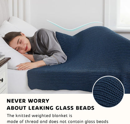 L'AGRATY Knitted Weighted Blanket - 50"x60" 7lbs Cooling Chunky Knit Heavy Blanket for Adults Braided Crochet Throw Thick Cable Yarn Knit Decorative No Beads Evenly Weighted Machine Washable