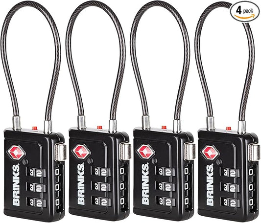 Brinks TSA Accepted Indicator Luggage Lock, Black - Ressetable Combination, 2.5 inch Long Shackle, New More Secure TSA008 Key, 4 Pack