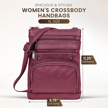 Krediz leather Crossbody Purses for Women, Multi Pocket Crossbody Purse with Adjustable Strap, Soft & Durable Leather Purse
