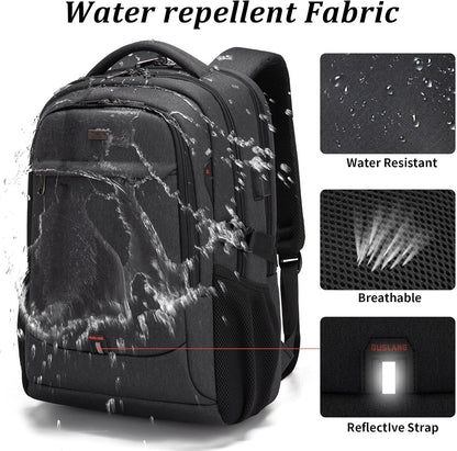 DUSLANG 17 Inch Laptop Backpack for Travel Water Resistant College Backpack for Men/Women Laptop Bag with USB Charging Port and Baseball Keychain for backpack, Black