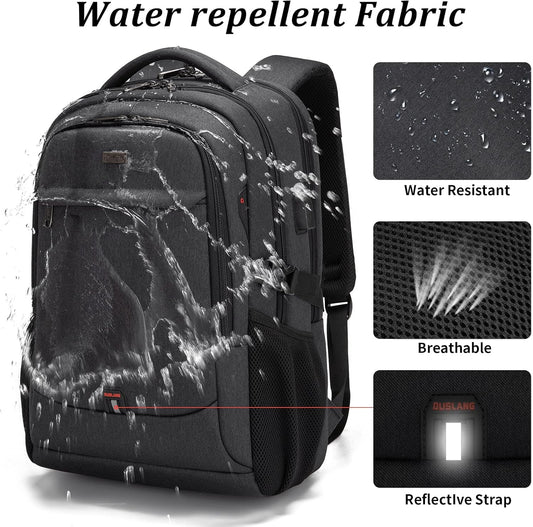 DUSLANG 17 Inch Laptop Backpack for Travel Water Resistant College Backpack for Men/Women Laptop Bag with USB Charging Port and Small Canvas Tote Bag, Black