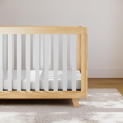 Storkcraft Beckett Convertible Crib (Natural with White Slats) – Converts from Baby Crib to Toddler Bed and Daybed, Fits Standard Full-Size Crib Mattress, Adjustable Mattress Support Base