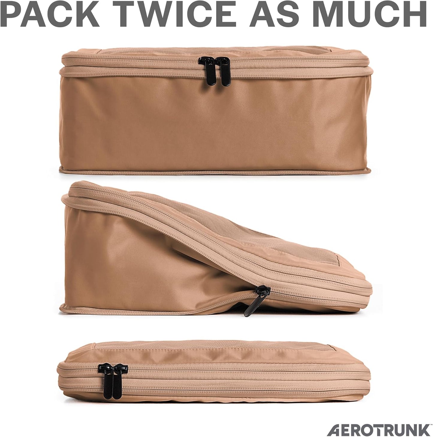 Aerotrunk Compression Packing Cubes for Travel - Luggage Organizer Bags - Double Zipper Packing Cubes for Suitcases (4-Pack, Mocha)