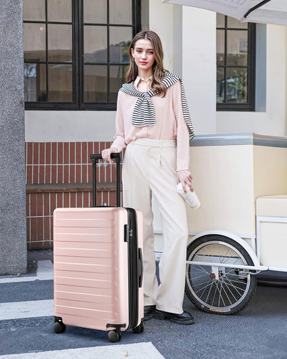 Carry on Luggage 22 X 14 X 9 Airline Approved, 20 Inch Luggage for 3-5 Days Travel, Double Spinner Wheels, 100% Hardshell PC, TSA Lock (00-Pink (Expandable), Checked 24-Inch)