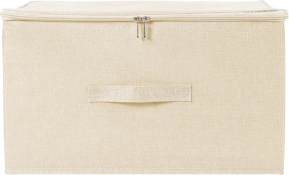 ANMINY Storage Bins with Zipper Lids 51.9 Qt Lidded Fabric Storage Boxes Baskets Cubes with Handles Collapsible Washable Cotton Linen Closet Shelf Clothes Organizer - Beige, Extra Large
