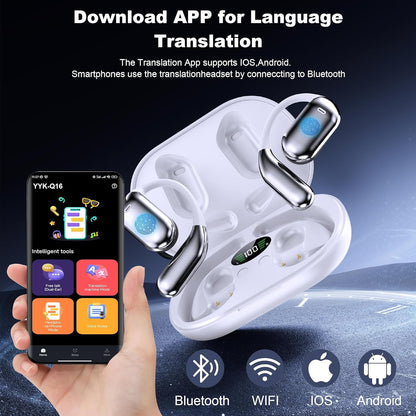 AI Language Translator Earbuds Real Time, 3-in-1 Translation Earbuds 134 Languages & Accents and Long Battery Life, HF Sound, Spanish/English Audífonos Traductores for Travel Business Learning, White