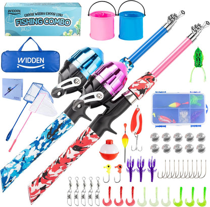 Kids Fishing Pole, Portable Telescopic Kids Fishing Poles for Boys and Girls, Fishing Rod and Reel Combo Kit with Tackle Box, and Fishing Net, Best Fishing Pole for Toddler Youth