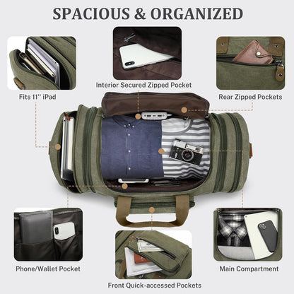 Gonex Canvas Duffle Bag for Travel 50L Duffel Overnight Weekender Bag (Army Green)