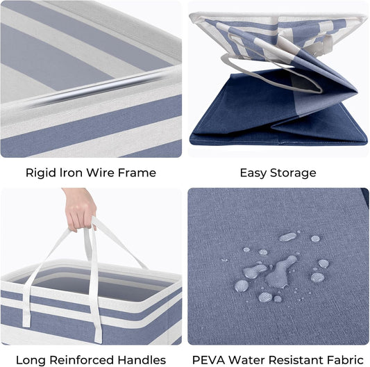 HomeHacks 2-Pack Large Laundry Basket, Waterproof, Freestanding Laundry Hamper, Collapsible Tall Clothes Hamper with Extended Handles for Clothes Toys in the Dorm and Family (Blue, 75L)