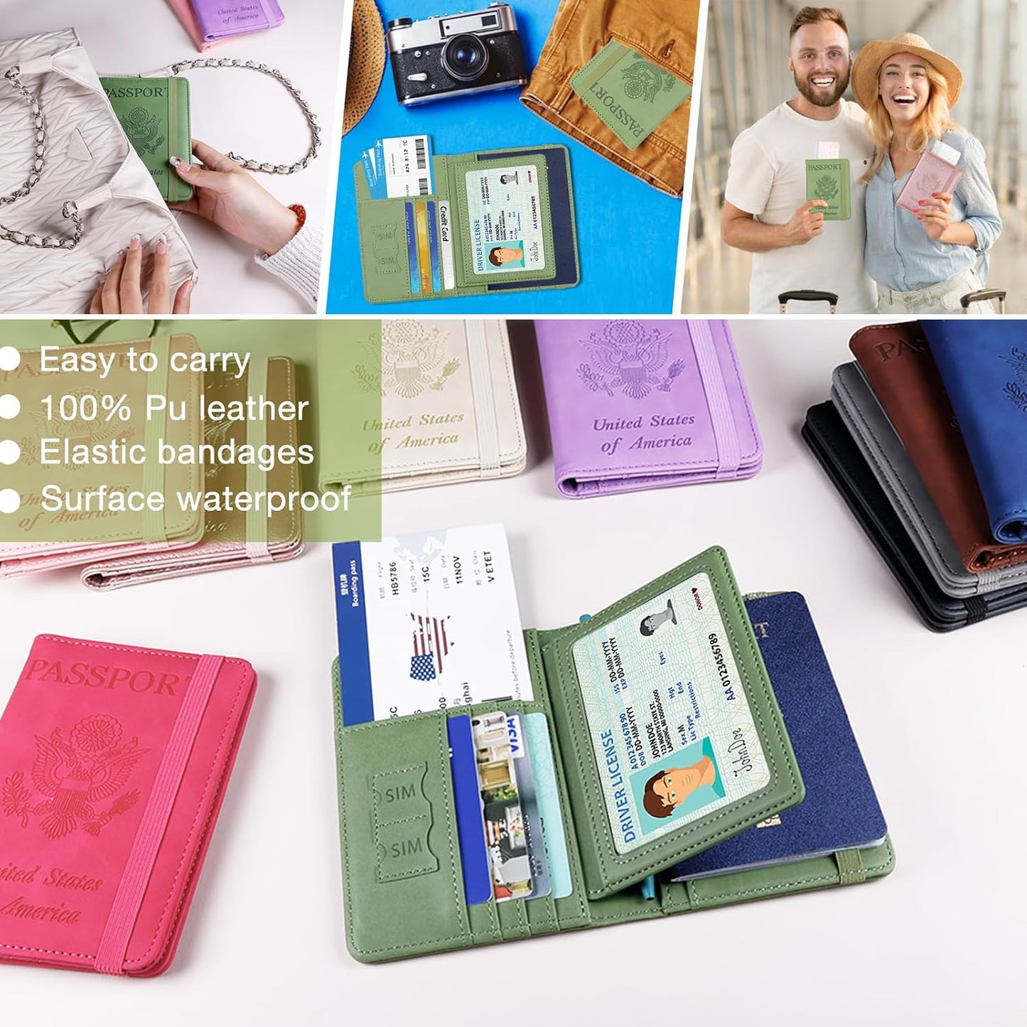Melsbrinna RFID Passport Holder for Travel, Unisex Adults, Green, Faux Leather, Travel Wallet, RFID Protected