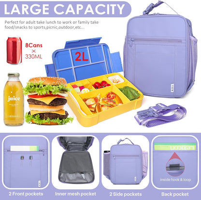 NOL Nylon Waterproof Kids Lunch Bag, Insulated Lunch Bag, Lunch box Cooler, Reusable, Zip Closure with Buckle Handle Holds Lunch Box, Snacks & Water Bottle for School Work,Light purple