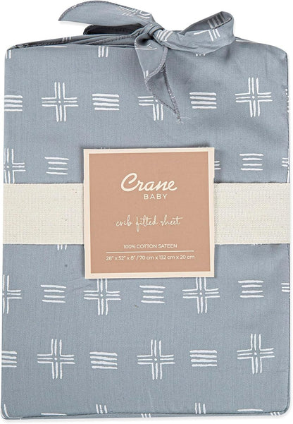 Crane Baby Soft Cotton Crib Mattress Sheet, Fitted Sheet for Cribs and Toddler Beds, Blue River Dash, 28”w x 52”h x 9”d