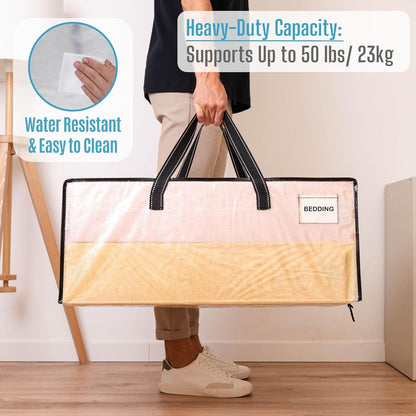 VENO 4 Pack Moving Bags Extra Large Storage Bags for College Move-In, Heavy-Duty Storage Totes, Packing Boxes, and Wardrobe Moving Supplies - Durable Laundry Bags for Clothes (Clear, 4 Pack)