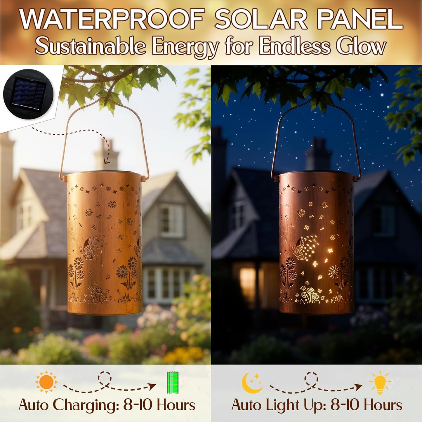 FLAGWIX Christmas Butterfly Gifts for Women Men - Solar Lanterns Outdoor Waterproof, Garden Decor for Outside - Motivational Birthday Gifts for Mom Grandma, Decorative Lantern for Garden Yard Patio