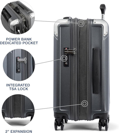 Travelpro Platinum Elite Hardside Expandable Carry on Luggage, 8 Wheel Spinner, TSA Lock, Hard Shell Polycarbonate Suitcase, Vintage Grey, Compact Carry on 20-Inch