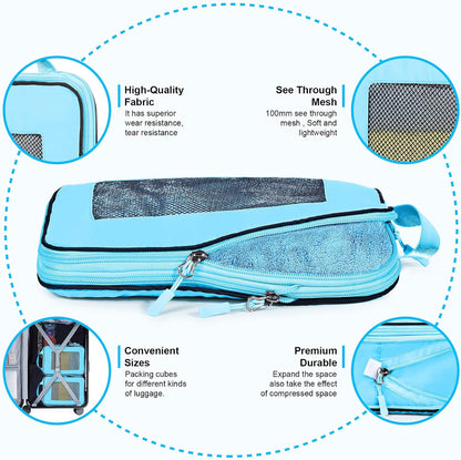 7 Set Compression Packing Cubes Packing Organizer for Travel,Travel Accessories for Carry on Luggage Suitcase Backpack Expandable Organizers