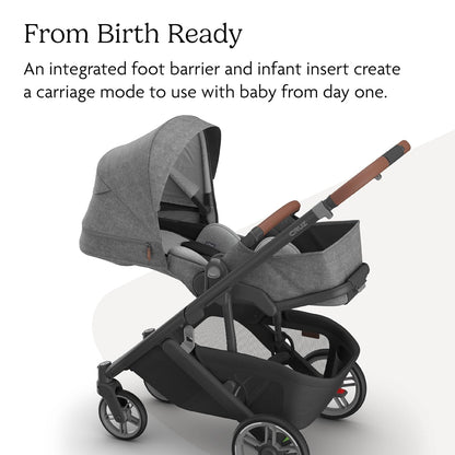 UPPAbaby Cruz V3 Stroller - from Birth + Car Seat Compatible - Full-Size, Reversible Seat - Infant Insert, Bug and Rain Shields Included - Greyson (Charcoal Mélange/Carbon Frame/Saddle Leather)