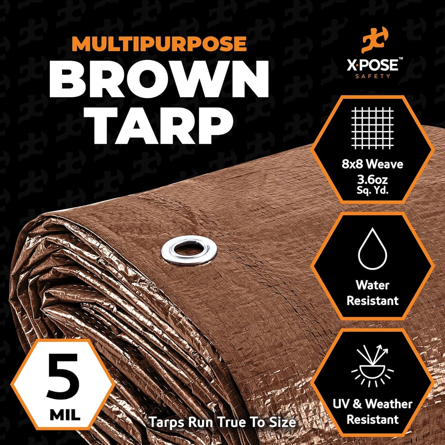 Multipurpose Protective Cover Brown Poly Tarp 20' x 25' - Durable, Water Resistant, Weather Resistant - 5 Mil Thick Polyethylene - by Xpose Safety