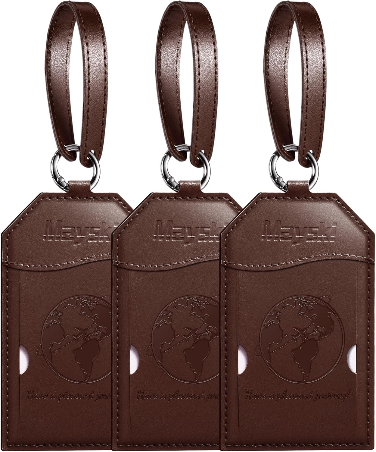 Mayski Luggage Tags for Suitcases 3 Pack Suitcase Bag Tags, TSA Approved, Metal Buckle, Bag Tags with Name ID Card Travel Essentials, Brown Global