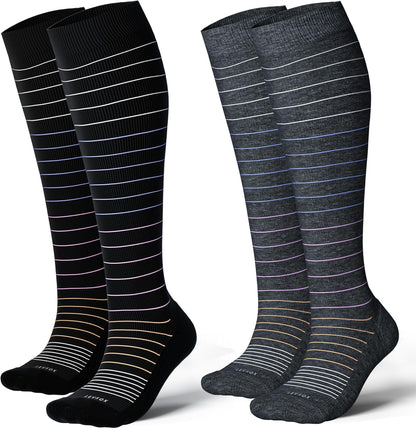 LEVSOX Thick Cotton Compression Socks for Women&Men 20-30mmHg Knee High Cute Support Sock for Nurses, Pregnancy, Travel