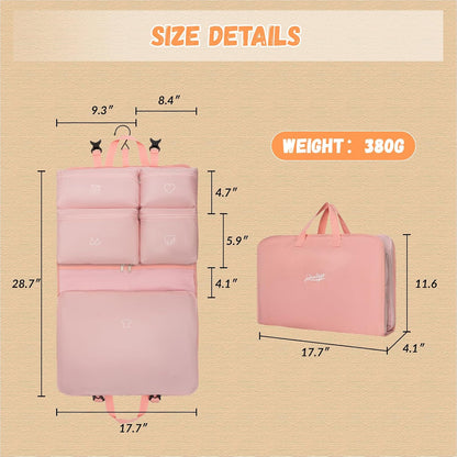 Hanging Packing Cubes,Garment Bags for Travel and Storage, Travel Apparel Bags for Men Women with 5 Solid Color Pockets, Storage Bags for Clothes, Socks,Underwear for Carry on Suitcase (Pink)