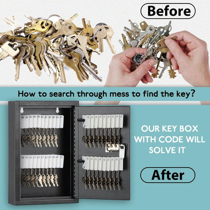 KYODOLED Locking Key Cabinet, 40 Key Storage Lock Box with Code, Key Box Wall Mount with Combination Lock, Key Hooks & Tags Key Labels, 2.5" D x 8" W x 12" H (Black,40 Key)