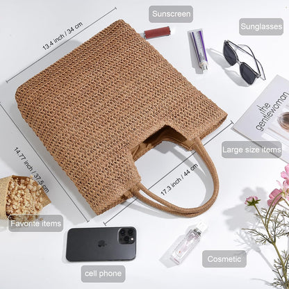 Straw Beach Bags for Women Woven Beach Tote Bag Casual Boho Large Shoulder Handbags Purse for Vacation Holiday