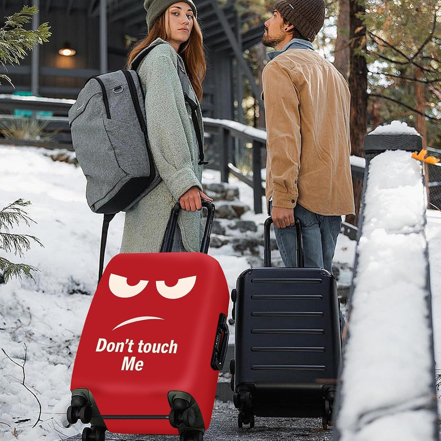 ANNA QUEEN Funny Luggage Cover, Don't Touch Me Red Face Design, Stretchable, Washable Travel Protector for 28-30 Inch Luggage