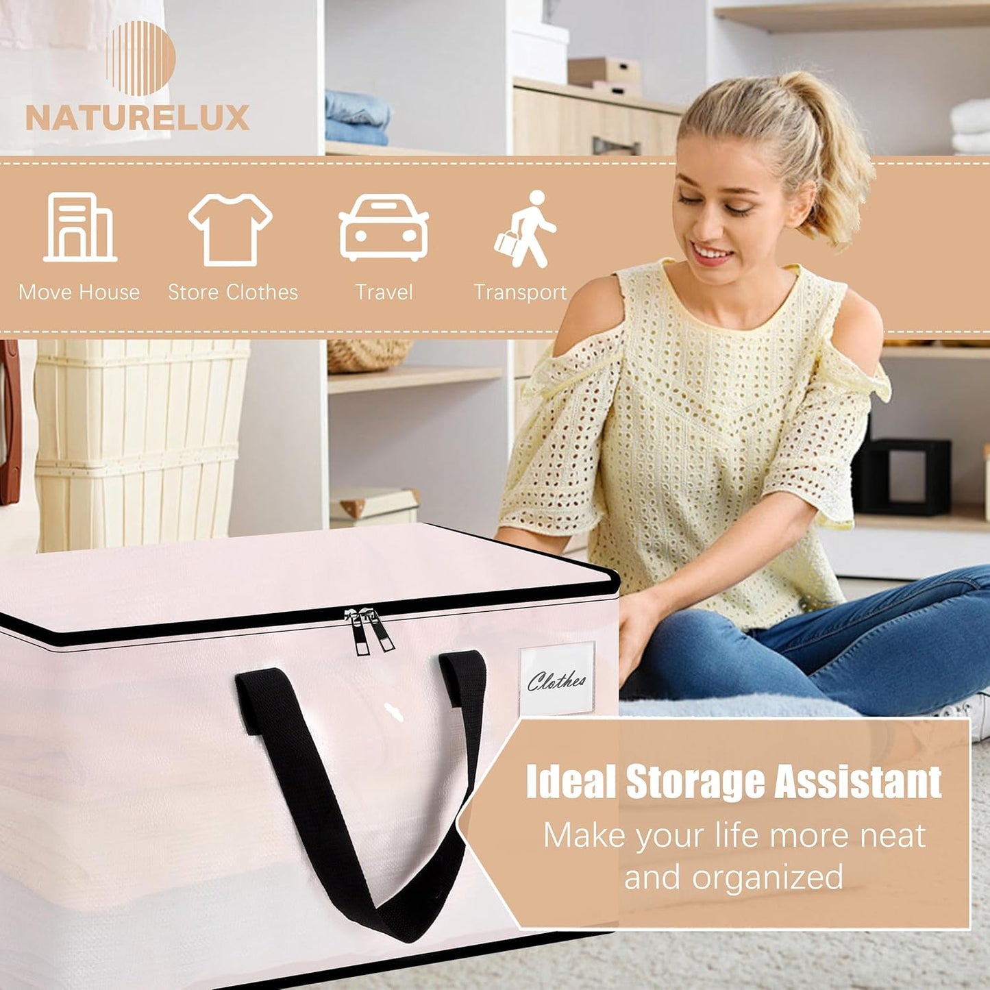 Heavy Duty Moving Bags - Extra Large Packing Bags and Storage Totes, Collapsible and Foldable Option for Moving and Storage, Clear, 93 L - 6 Pack